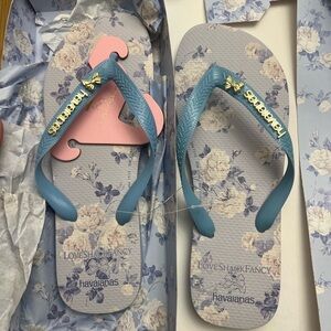 Havaianas LoveShackFancy Floral Flip Flops with Blue Straps